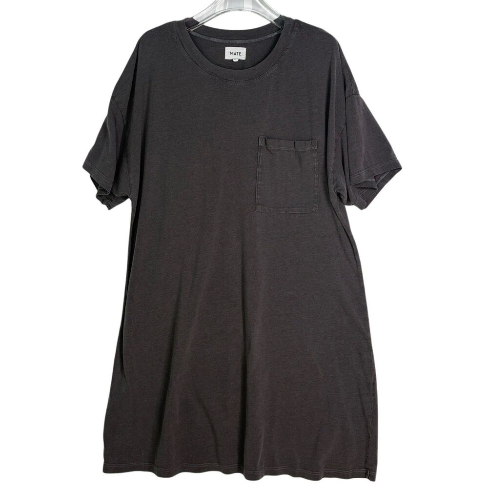 Mate T-shirt Dress Size Large Gray Crewneck Short Sleeve Pocket Tee 36" Long